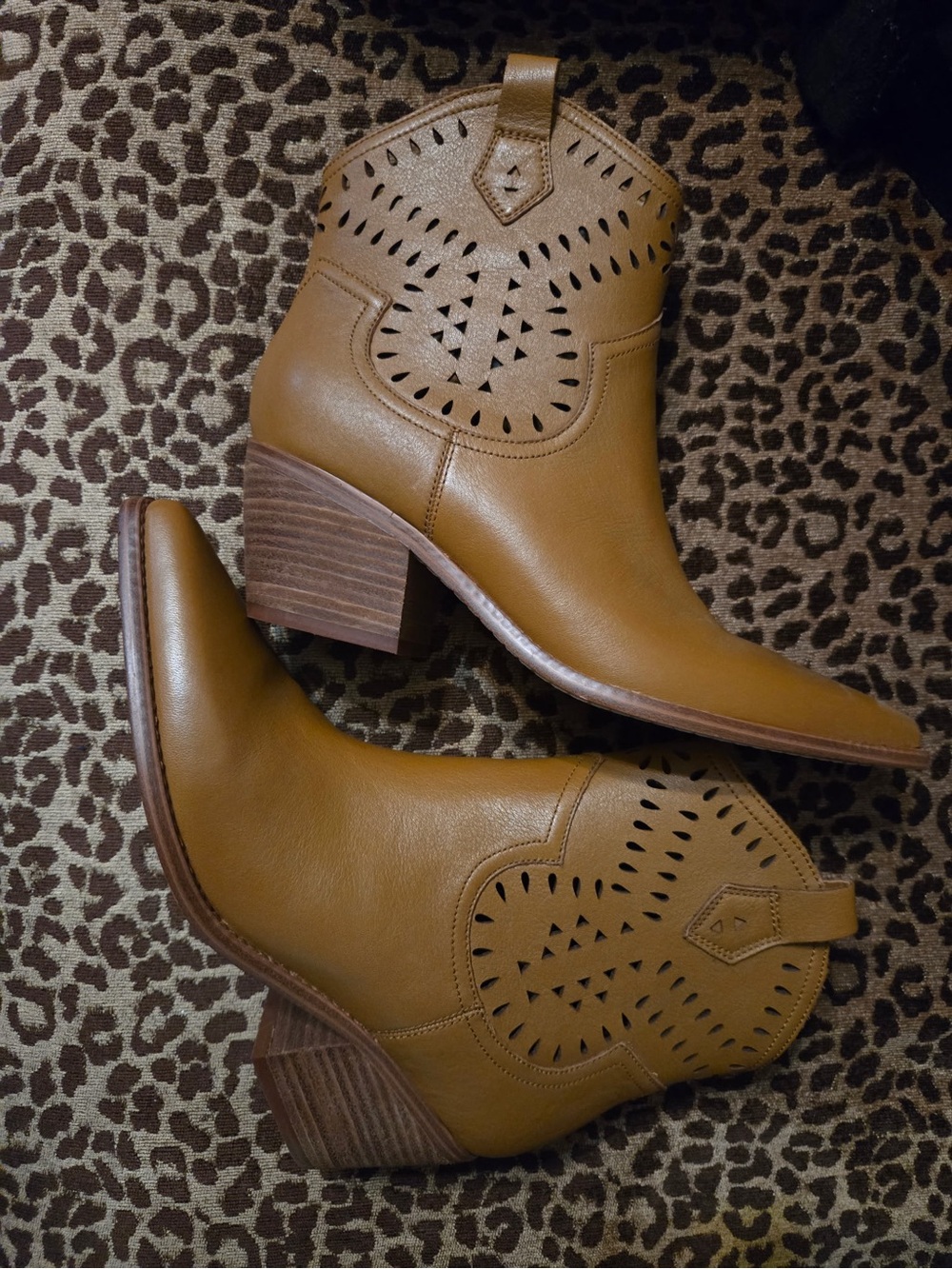 Marc Fisher Tan Leather Cutout Western Ankle Booties